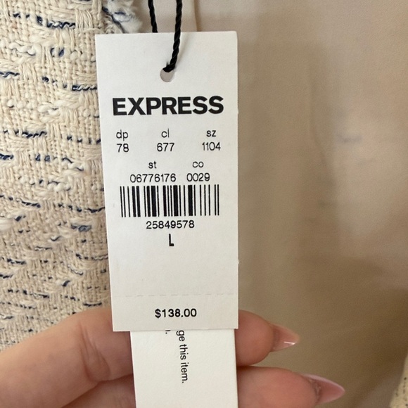 Express Neutral Cream Tweed Fringe Open-Front Blazer - Picture 3 of 3